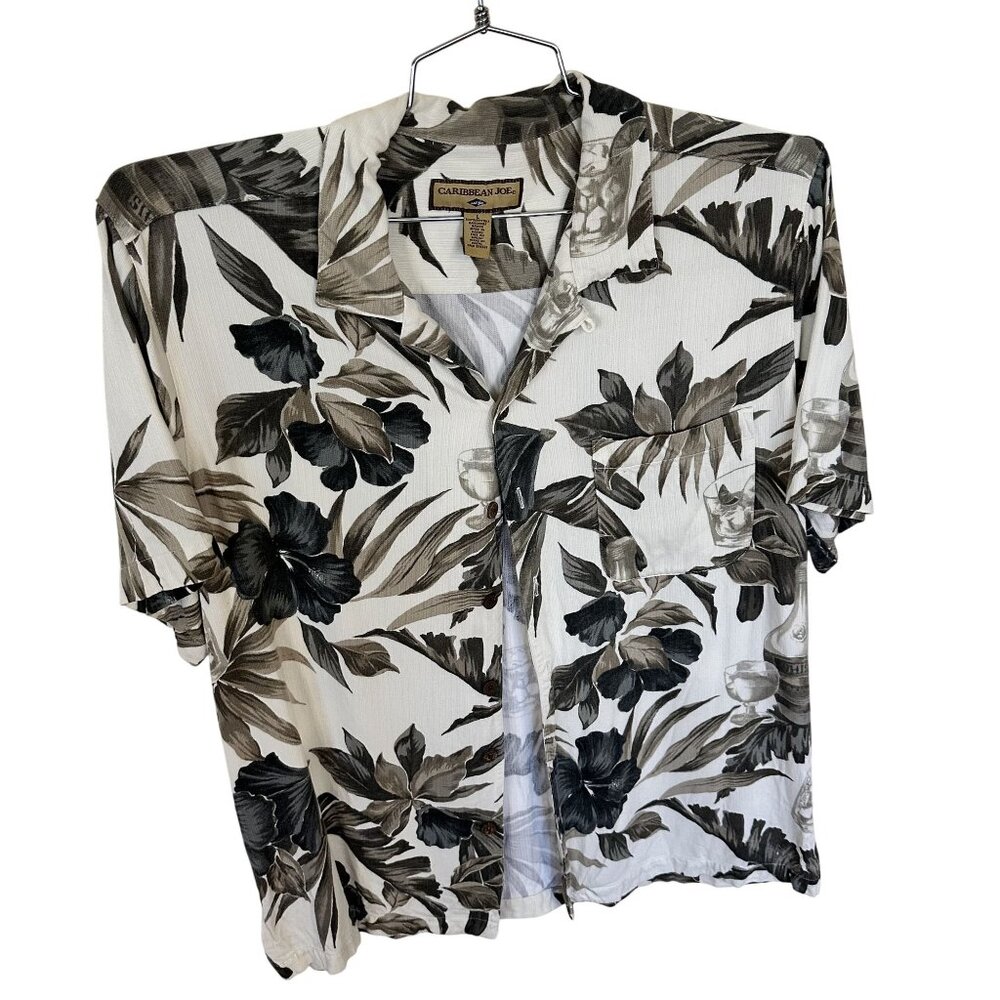 Caribbean Joe Mens Hawaiian Shirt Medium Tropical Print Button Down Rayon